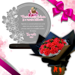 Set cadou 8 Martie/ aniversare Sotie, Trofeu + Buchet trandafiri rosii