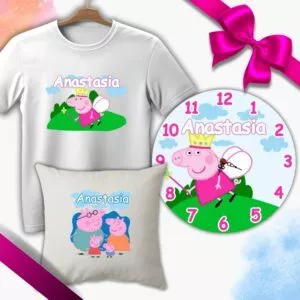 Set cadou copii, Tricou + Perna + Ceas Peppa Pig