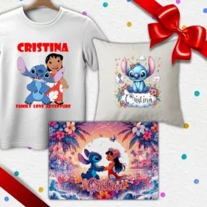 Set cadou copii, Tricou + Perna + Puzzle Lilo Stitch