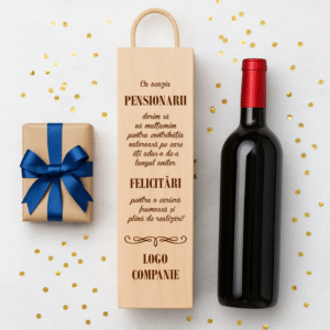 Cutie vin personalizata Logo, Cadou Pensionare