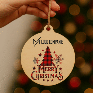 Glob lemn Personalizat Logo, Merry Christmas