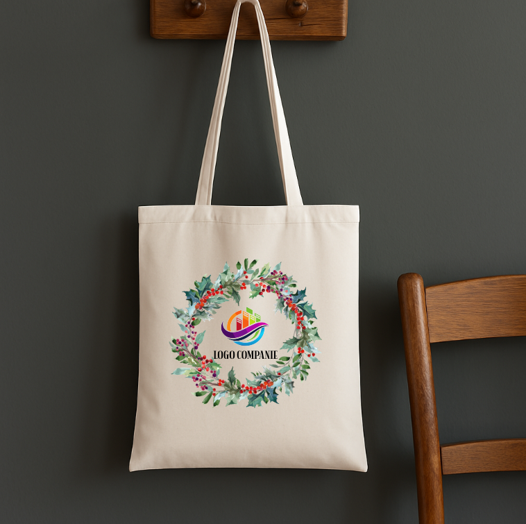 Geanta tip Sacosa Bumbac Personalizata Logo, Craciun - imagine 3