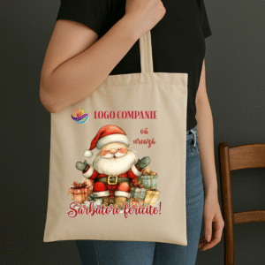 Geanta tip Sacosa Bumbac Personalizata Logo, Christmas Santa