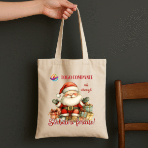 Alternative view of Geanta tip Sacosa Bumbac Personalizata Logo, Christmas Santa