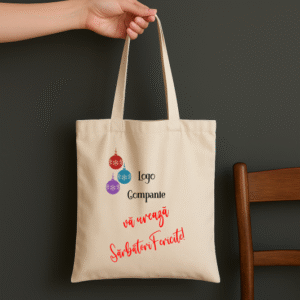 Alternative view of Geanta tip Sacosa Bumbac Personalizata Logo, Sarbatori Fericite