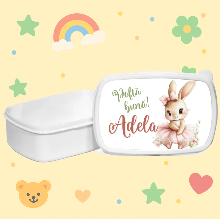 Caserola Personalizata Copii, Lunch-box Ballerina Bunny - imagine 2