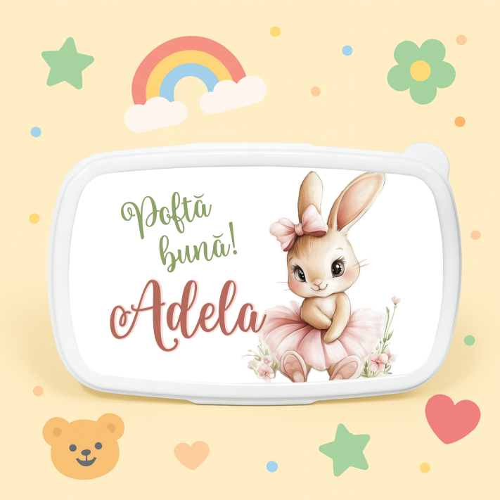 Caserola Personalizata Copii, Lunch-box Ballerina Bunny - imagine 3