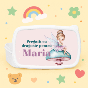 Caserolă personalizată copii – lunch box cu nume și tematicăcute fairy