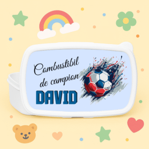 Caserolă personalizată copii – lunch box cu nume și tematică fotbal