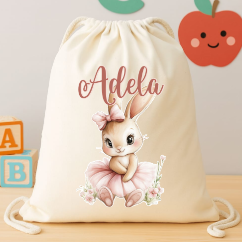 Set Personalizat Copii, Rucsac+Cana metalica+Caserola, Ballerina Bunny - imagine 2