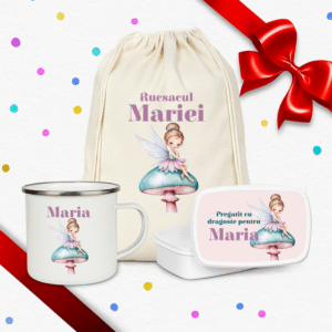 Set Personalizat Copii, Rucsac+Cana metalica+Caserola, Cute Fairy