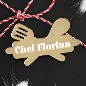 ecuson personalizat bucatar oglinda acrilica auriu