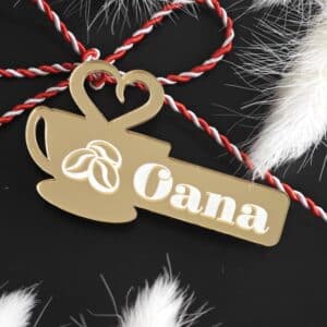 ecuson martisor personalizat barista din oglinda acrilica auriu