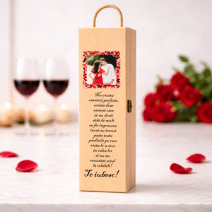 Cutie Vin Personalizata Cupluri, Poza si Mesaj, Cadou Romantic