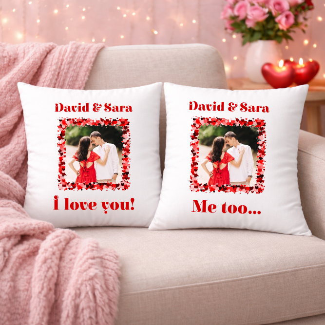 perne cuplu personalizate cu poza, i love you, me too