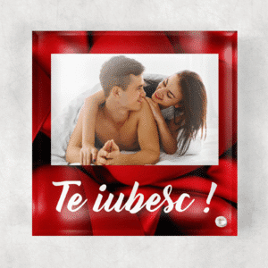 Alternative view of Set Cadou Romantic Cuplu, Rama foto personalizata + Trandafir rosu criogenat in cupola, Valentine's Day & Dragobete