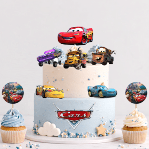 Set figurine tort, Cars / Fulger McQueen - 🎉 Set party: Figurine tort + 35 etichete cupcakes (+35 lei)