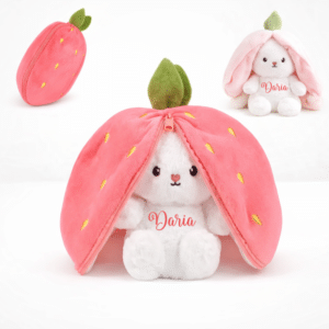 Alternative view of Set Cadou Iepuras Personalizat in Capsuna, Jucarie Plus + Perna + Cana metalica