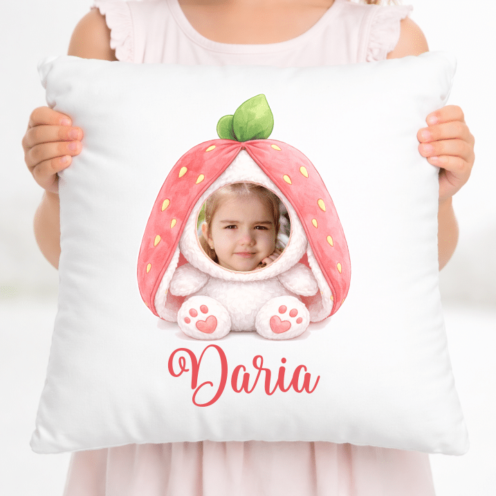 Set Cadou Iepuras Personalizat in Capsuna, Jucarie Plus + Perna + Cana metalica - imagine 4