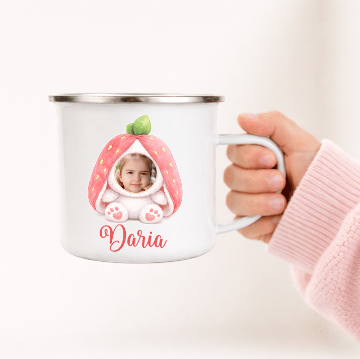 Set Cadou Iepuras Personalizat in Capsuna, Jucarie Plus + Perna + Cana metalica - imagine 3