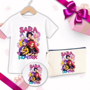 set cadou personalizat huntrix k-pop tricou - oglinda buzunat gentuta canvas