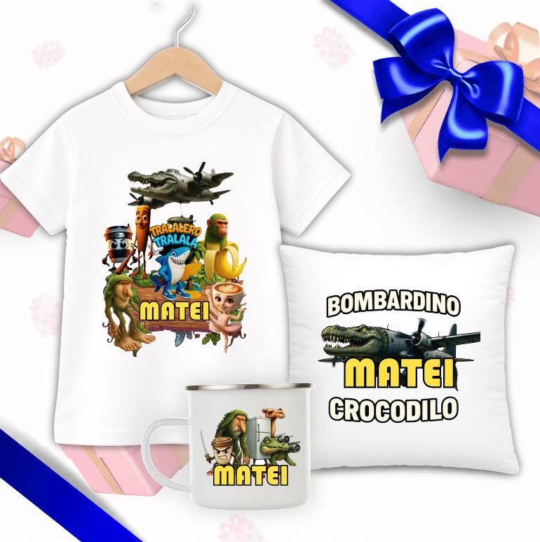 set cadou personalizat brainrot tricou cana metalica perna