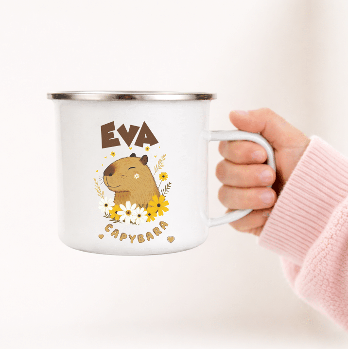 Set Cadou Capibara Personalizat, Jucarie Plus + Perna + Cana metalica - imagine 3