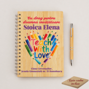 set cadou personalizat invatatoare agenda pix bambus