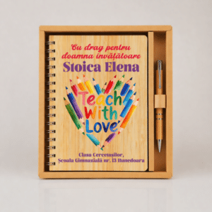 set cadou personalizat invatatoare agenda pix bambus