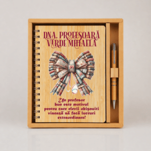 set cadou personalizat profesoara agenda pix bambus
