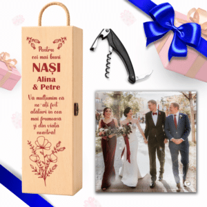 set cadou multumire nasi cutie vin personalizata tirbuson rama foto poza