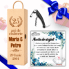 set personalizat cadou aniversare nunta de argint cutie vin tirbuson si trofeu sticla