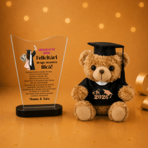 Set Cadou Personalizat Absolvire Fiica, Trofeu Personalizat + Ursulet Absolvent