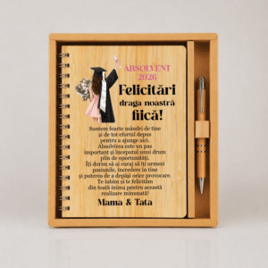 set cadou personalizat absolvire fiica agenda pix bambus