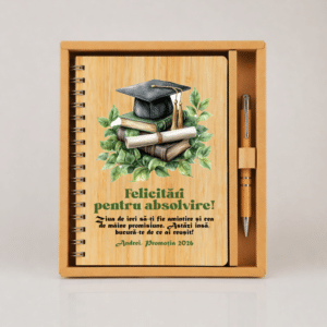 set cadou personalizat absolventi agenda pix bambus