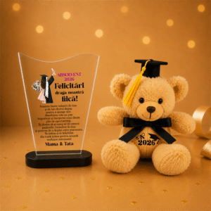 set cadou personalizat absolvire fiica trofeu ursulet