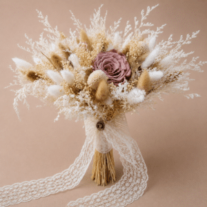 Buchet Mireasa Trandafiri Criogenati Plante Naturale Uscate, Boho Chic