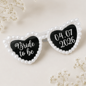 Ochelari Personalizati Bride to Be, Alb cu Perle