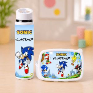 Set Personalizat Sonic, Caserolă și Bidon Apă cu Pai