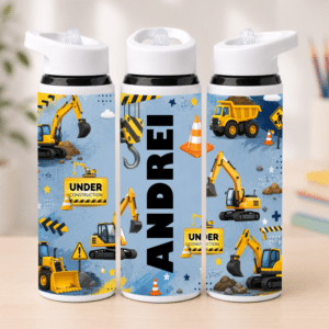 Bidon pentru Apă cu Pai Personalizat Excavatoare, 700 ml