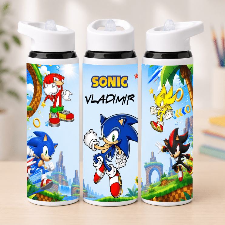 Set Personalizat Sonic, Caserolă și Bidon Apă cu Pai - imagine 3