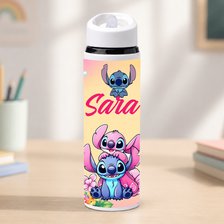 Bidon pentru Apă cu Pai Personalizat Stitch & Angel, 700 ml - imagine 2
