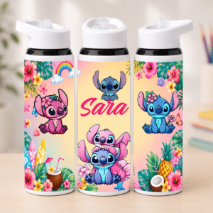 bidon de apa cu pai personalizat stich si angel