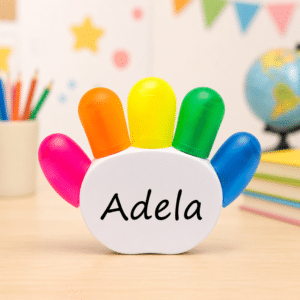 Set 5 Mini Markere Personalizate cu Nume – Suport în Formă de Palmă