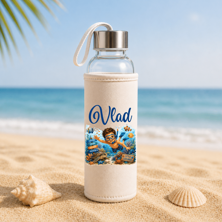 Set de Plajă Personalizat Copii Coral Reef – Rucsac, Sticlă Reutilizabilă și Rachete de Plajă - imagine 4