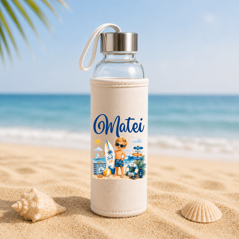 Set de Plajă Personalizat Copii Surf Adventure – Rucsac, Sticlă Reutilizabilă și Rachete de Plajă - imagine 4