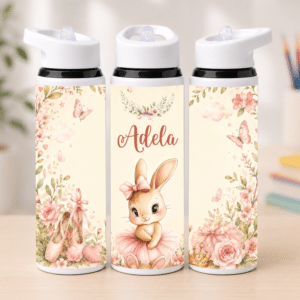 Bidon pentru Apă cu Pai Personalizat Ballerina Bunny, 700 ml