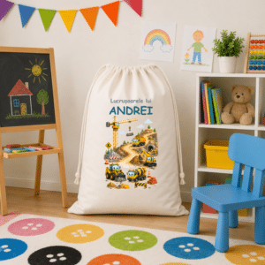 Săculeț XL Personalizat pentru Grădiniță sau Creșă – Excavatoare