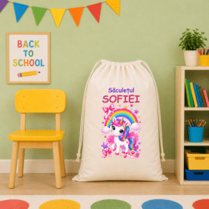 Săculeț XL Personalizat pentru Grădiniță sau Creșă – Unicorn