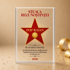 Trofeu Sticlă Personalizat, Steaua Recunostintei, Cadou de apreciere